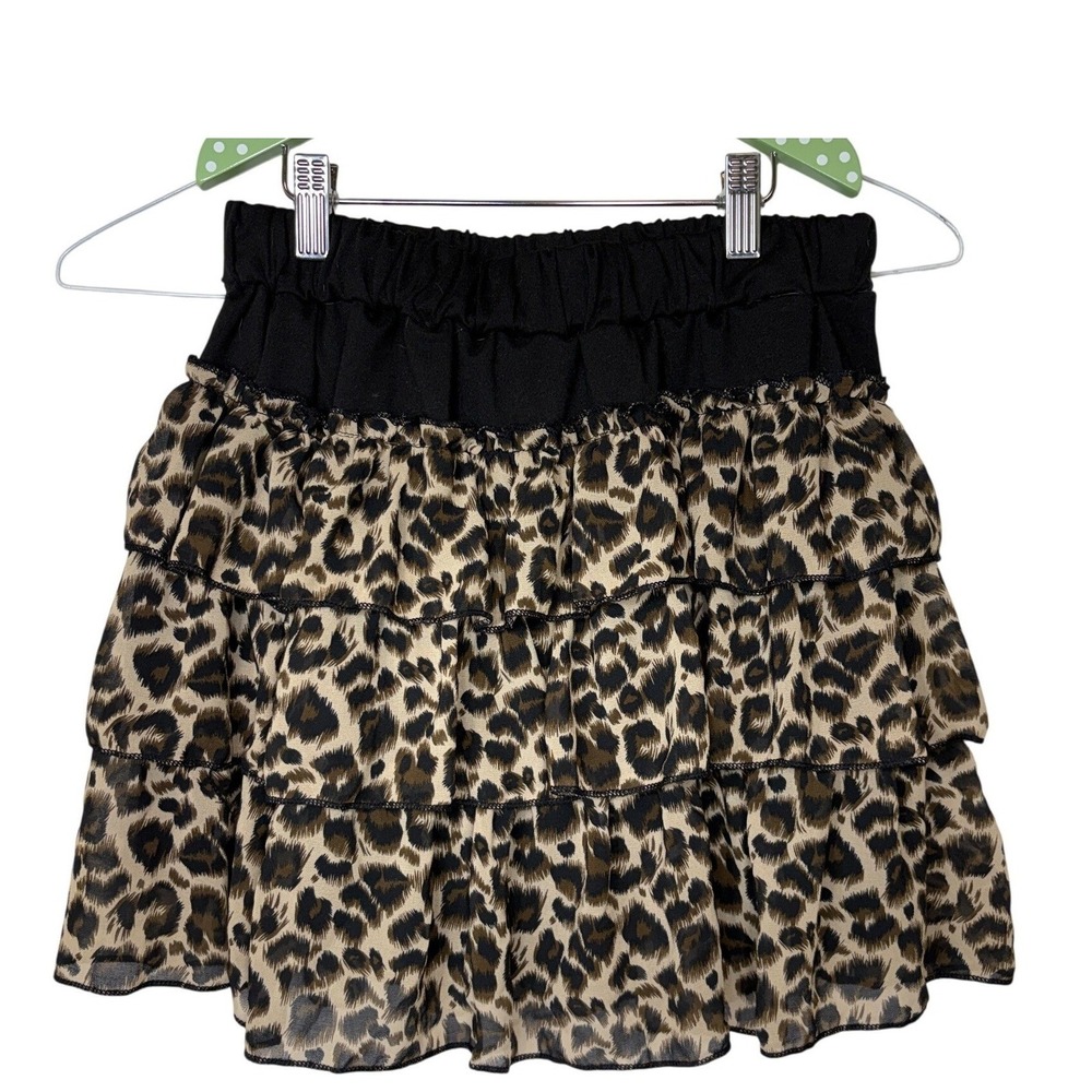 Leopard Print Ruffle Skort Small Tiered Chiffon Mini Skirt w/ Shorts Y2K Gyaru